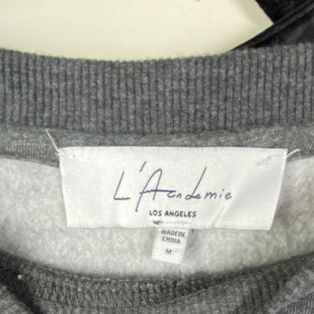 L’Academie Gray Sweatshirt Dress Peplum Ruffle Hem Pullover Size M Cozy Chic - Picture 7 of 7
